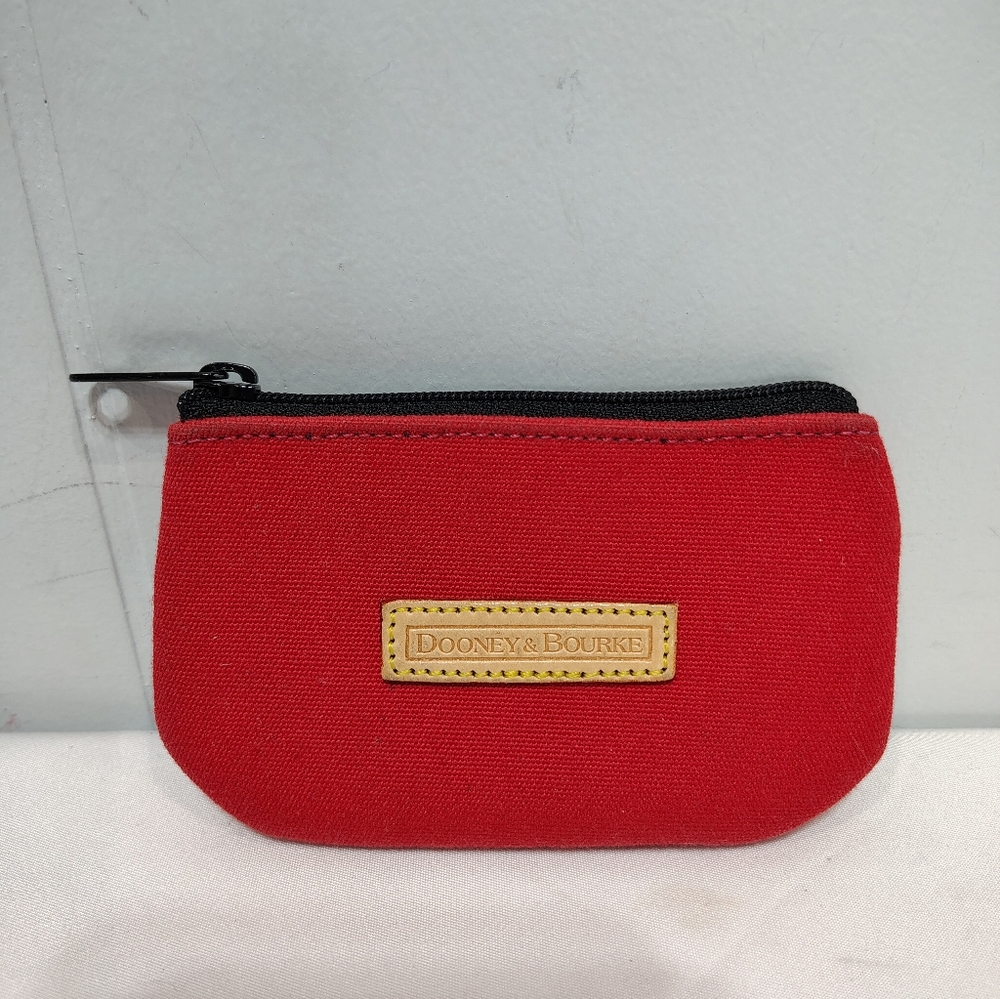 Dooney & Bourke Red Canvas Coin Purse Zip Pouch Wallet Small Clutch Key Pouch - Picture 3 of 4